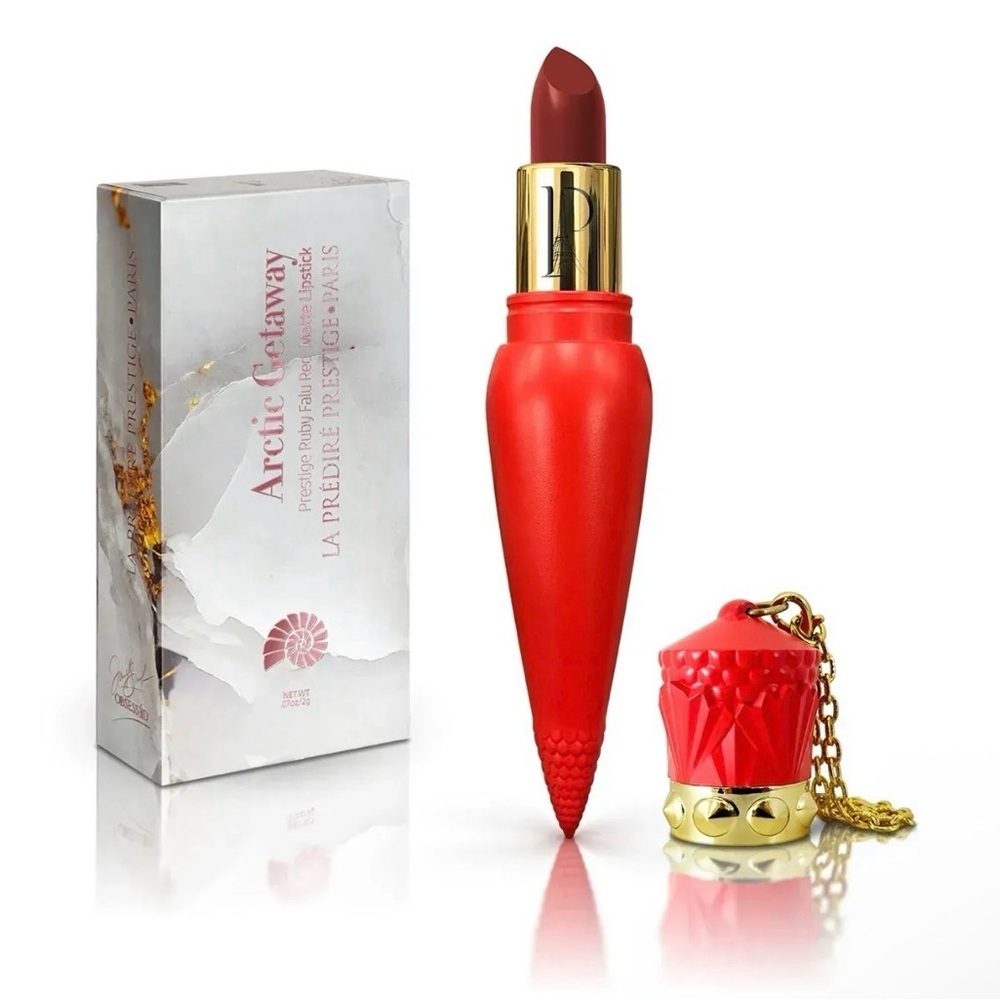 Red Matte Lipstick with Gold Chain Cap